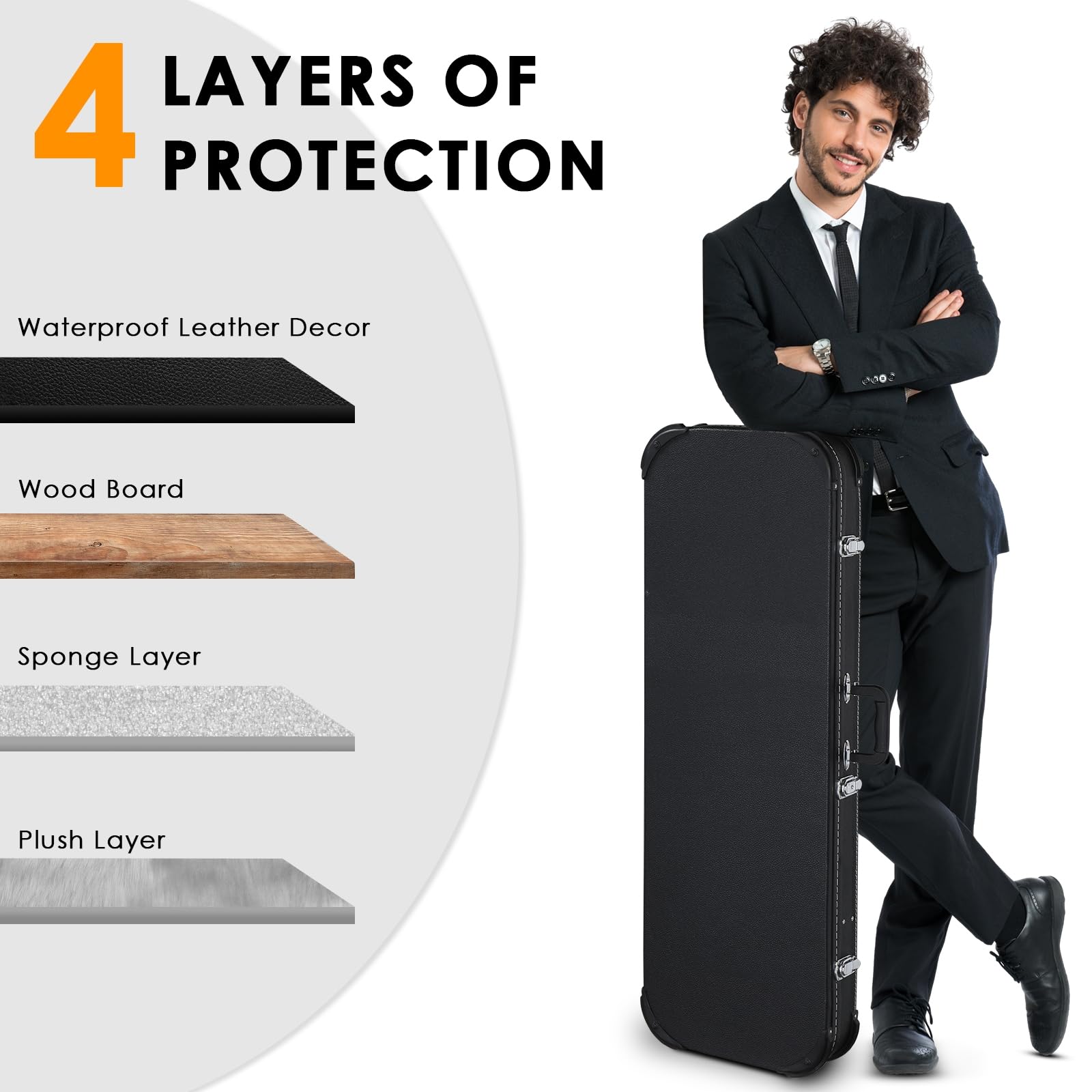 Ktaxon Electric Guitar Hard Case, Rectangle Wooden Standard 39-Inch Electric Guitars Hard-Shell Protective Carrying Case for KST